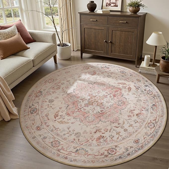 PADOOR 6FT Round Rug, Rugs for Living Room, Soft Pink Circle Rug, Machine - Image 5