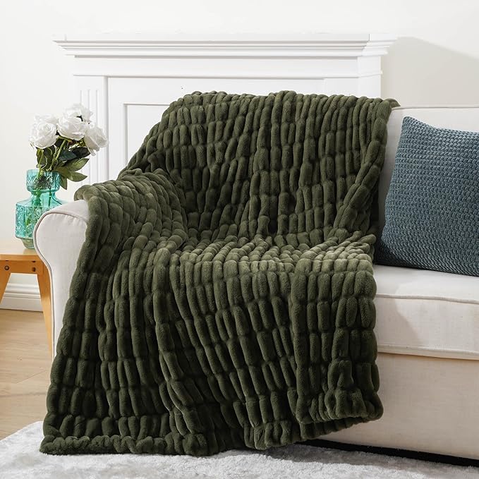 BATTILO HOME Olive Green Faux Fur Throw Blanket - Image 9