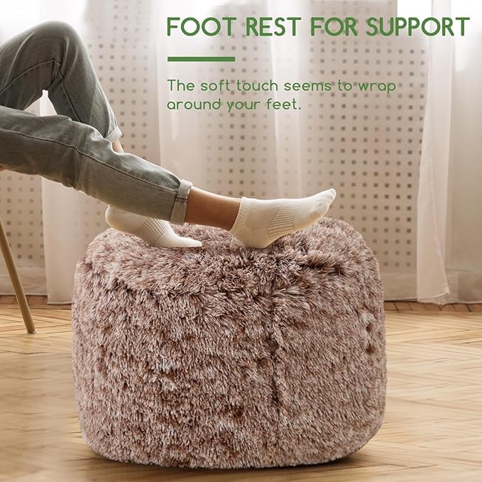 HIGOGOGO Round Stuffed Pouf Ottoman, Long Faux Fur Poufs - Image 4