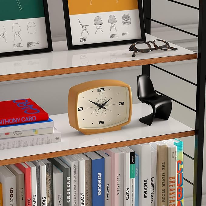 JONES CLOCKS® Film Desk Clock | Retro Rectangular Design | Mustard Yellow | - Image 5