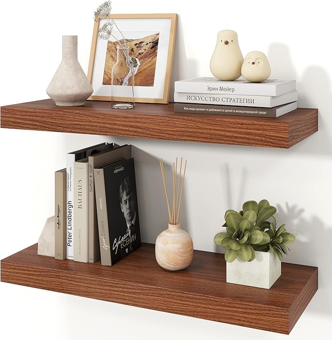 Floating Shelves for Wall, 9.3" Deep Wall Mounted Wood Shelves for Bathroom by Unknown
