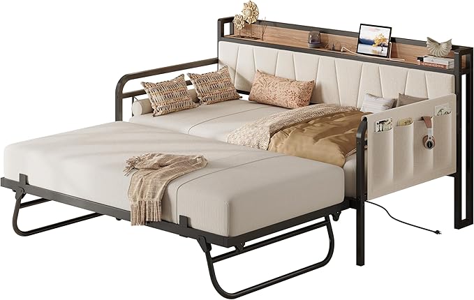 LIKIMIO Daybed with Trundle Bed, Twin XL Bed Frame with Storage Headboard and - Image 9
