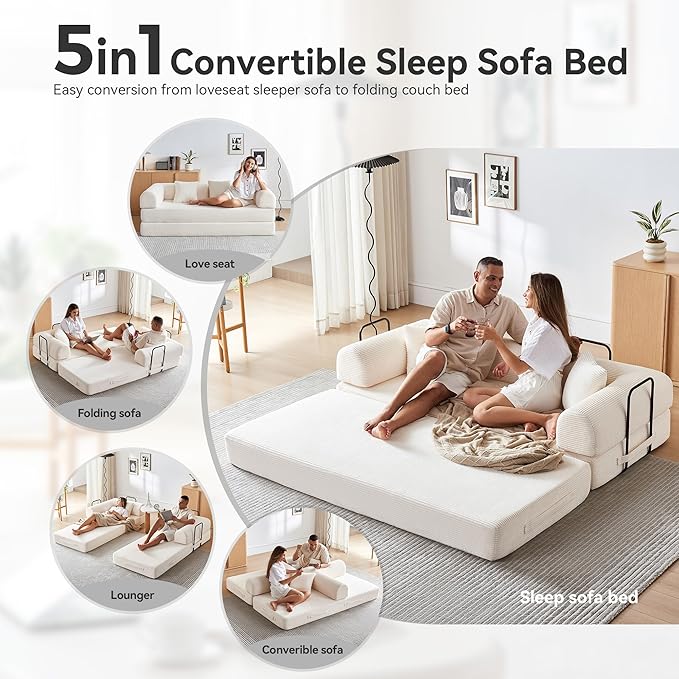 Convertible Folding Mattress Couch, 5-in-1 Futon Sofa - Image 4