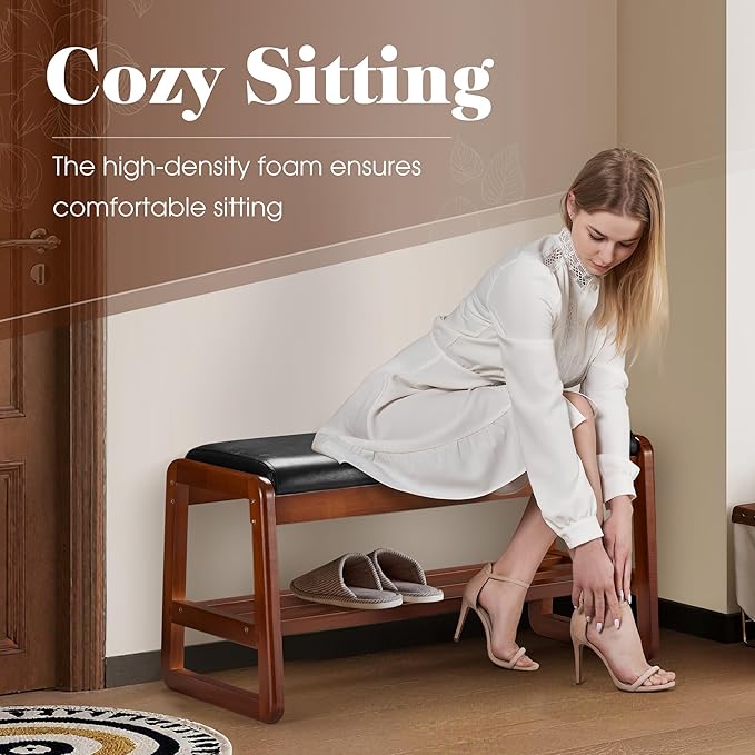 HABUTWAY Solid Wood Shoe Rack, Entryway Shoe Bench - Image 3