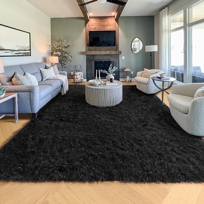 PAGISOFE 6x9 Fluffy Bedroom Rugs Black Modern Living Room Machine Washable Area - Image 9