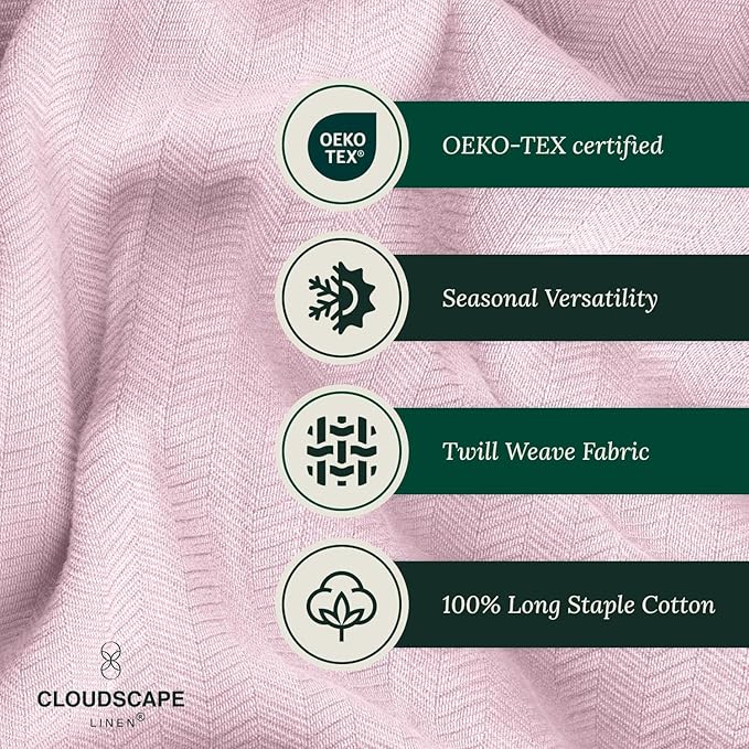 Cloud Scape Linen 100% Cotton Blanket 92x92 Seashell Pink - Image 3