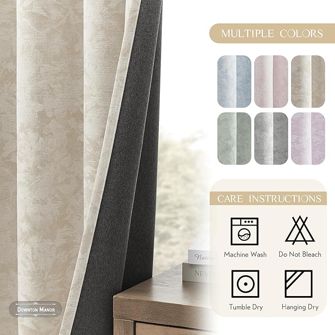 Beauoop Beige Floral Jacquard Blackout Curtains 120 Inches Long 2 Panels - Image 8