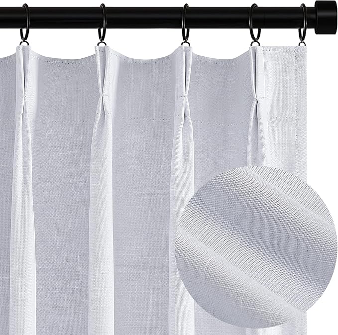 Topfinel White 102 Inches Long Custom Blackout Linen Curtains, Pinch Pleated by Topfinel
