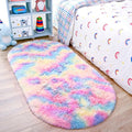 Noahas Oval Fluffy Rainbow Rug 2.6X5.3 Small Kids Rugs by ModernHomeDecor