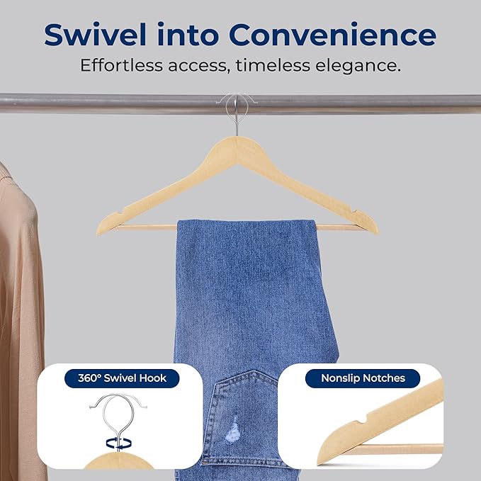 SereneLife 20 Pack Wooden Coat Hangers – Durable Suit Hangers - Image 6