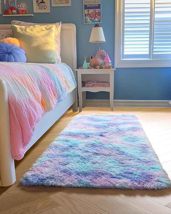 PAGISOFE Furry Rainbow Rugs for Bedroom Girls, 2x4 Soft Purple Shag Tent Rugs - Image 5