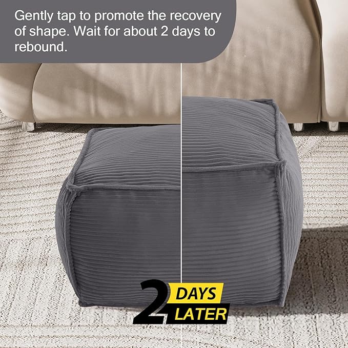 MeMoreCool Square Stuffed Pouf Ottoman Foot Rest, Corduroy Floor Pouf Foot Stool - Image 7