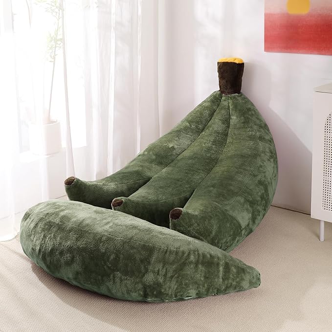 Banana Bean Bag Chair with Ottoman, Floor Sofa Bed with Footrest, Comfy by IEVENW