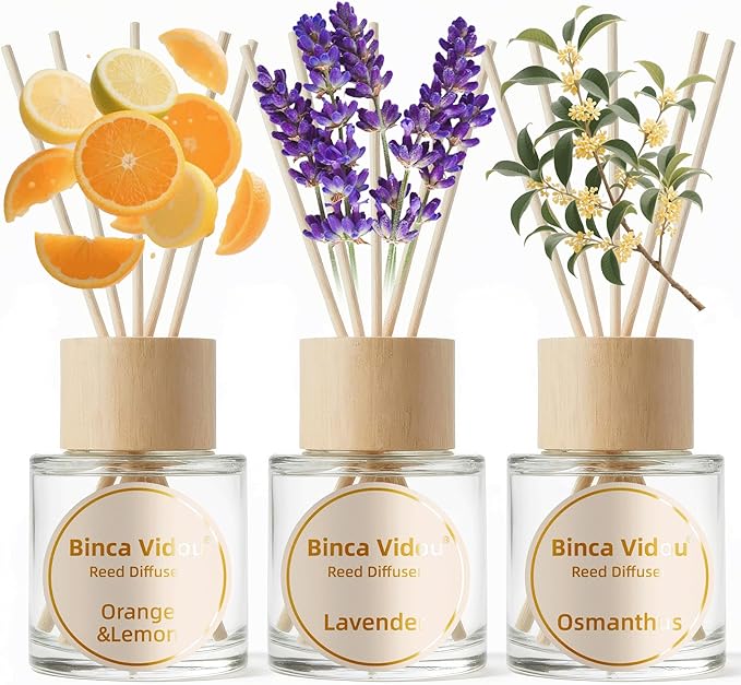 Binca Vidou Reed Diffuser Set, Lavender Osmanthus Orange&Lemon Scent Oil by BINCAVIDOU