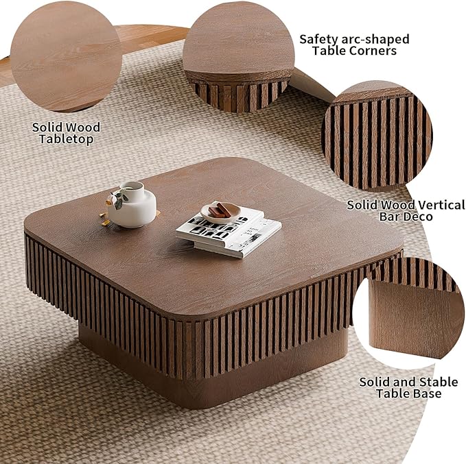 LKTART Coffee Table for Living Room, Accent Fluted Square Coffee Table - Image 5