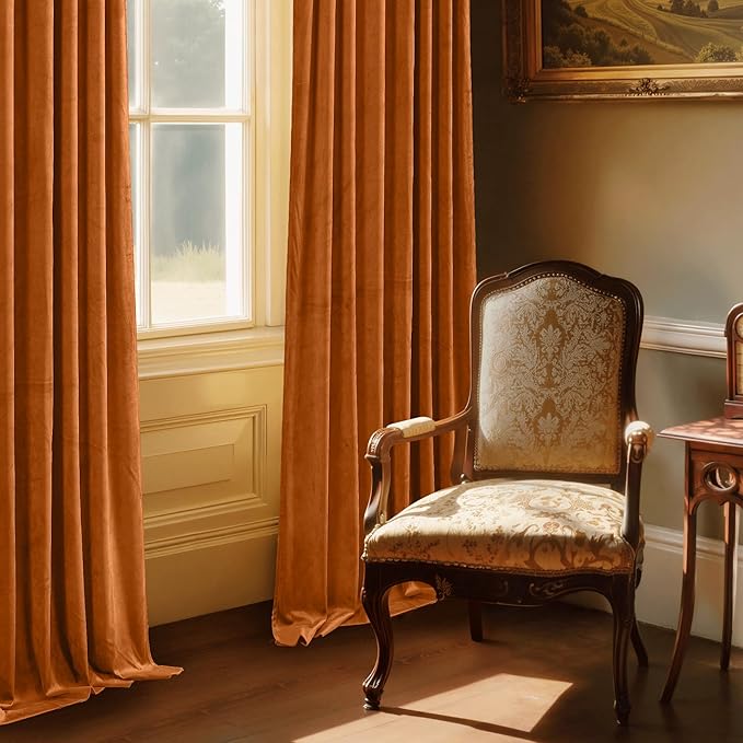 StangH Orange Velvet Curtains 108 inches Long, Extra Long Luxury Home Decor - Image 7