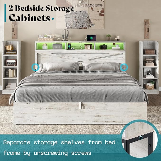 AMERLIFE King Size Lift Up Storage Bed Frame, 45.1" LED Bed Frame - Image 6