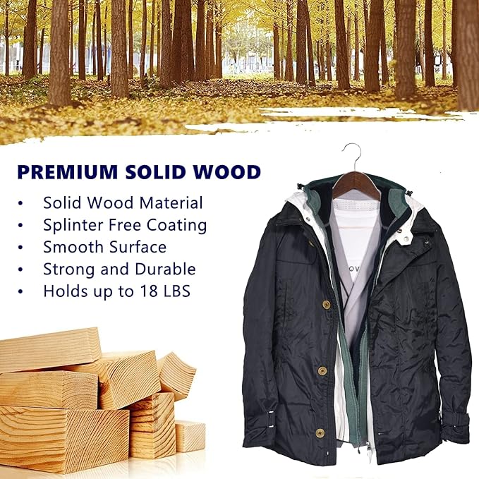 Amber Home 30-Pack Vintage Wooden Coat Hangers, Walnut Wood Suit Hangers - Image 7
