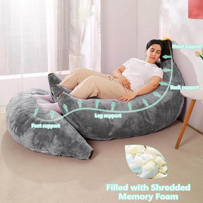 Banana Bean Bag Chair with Ottoman, Floor Sofa Bed with Footrest, Comfy - Image 3
