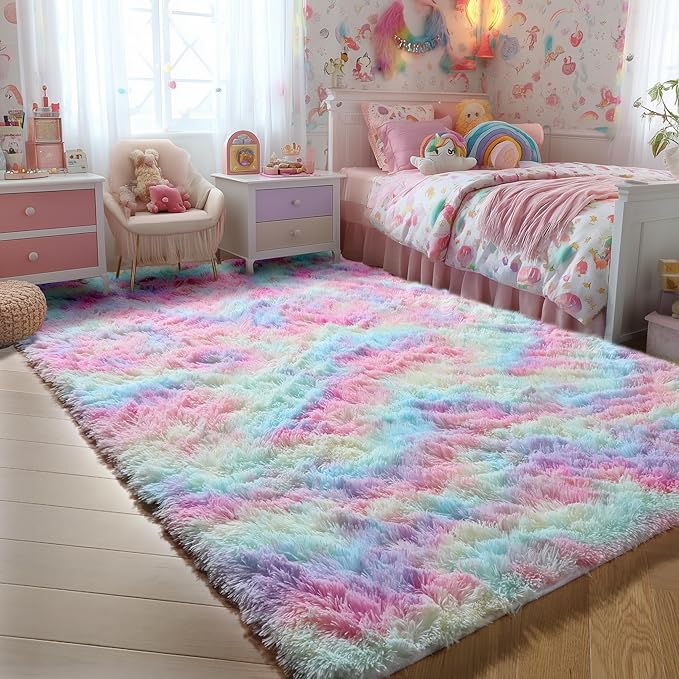 PAGISOFE 4x6 Rainbow Fluffy Soft Plush Area Rugs - Image 3