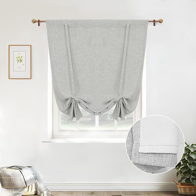 DriftAway Double Layer Linen Blackout Tie Up Curtains Thermal Insulated Fully by DriftAway