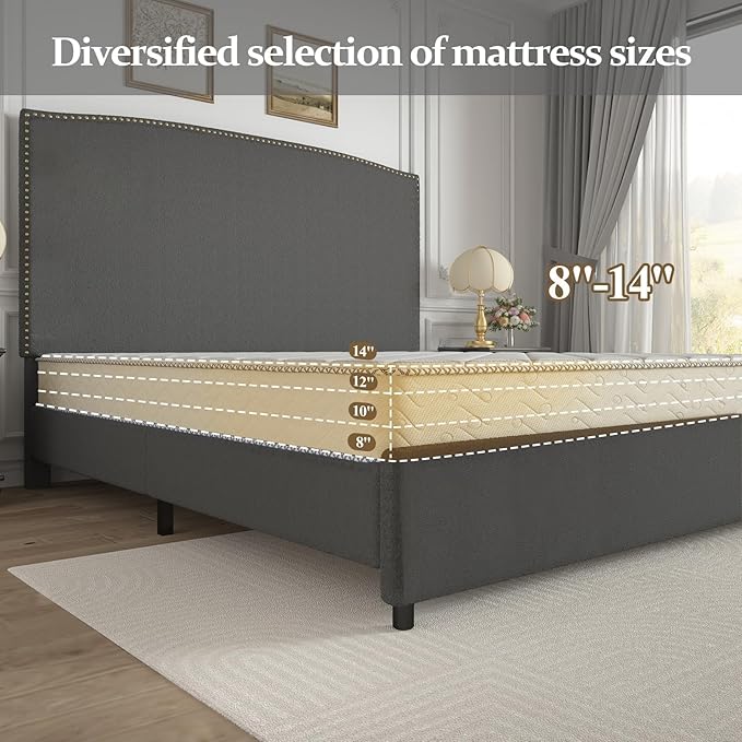 Queen Size Upholstered Platform Bed Frame - Image 6