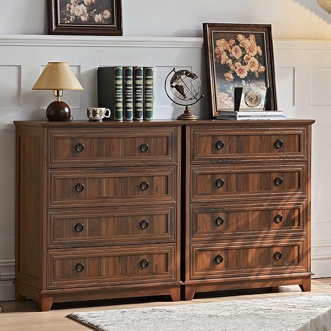 Farmhouse 4 Drawer Dresser for Bedroom Set of 2, Rustic Wood Dresser by Joaxswe