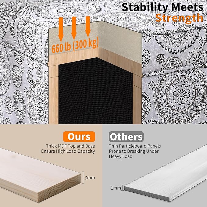 Adeco 17" Square Ottoman with Storage, Small Mandala-Persian Flower Pattern - Image 9
