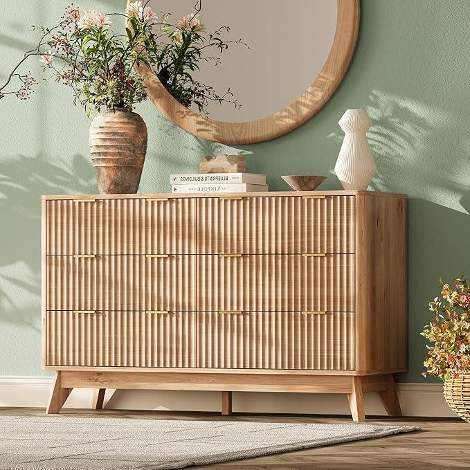 47'' Wide 6 Drawers Dresser for Bedroom, Modern Fluted Vertical Chest by TROJMHome