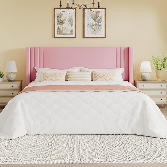 SHA CERLIN King Size Velvet Upholstered Platform Bed Frame - Image 3