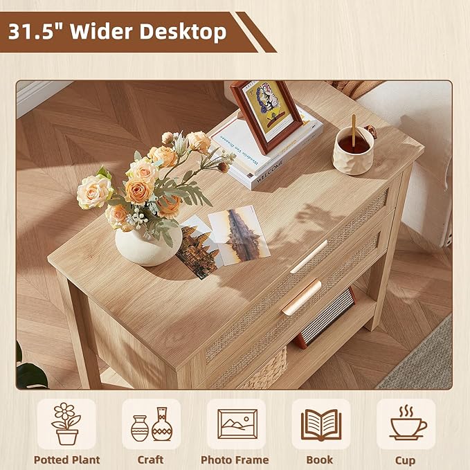 LEYAOYAO 31.5" Wide Rattan Night Stand, Oversized Large Boho Nightstand - Image 4