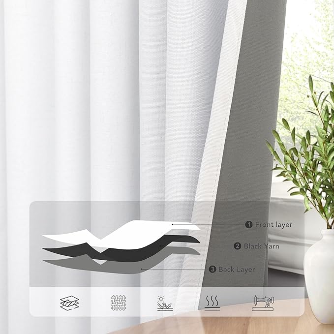 Elegant Curtains for Living Room 102 Inch Long Faux Linen Back Tab Rod Pocket - Image 5