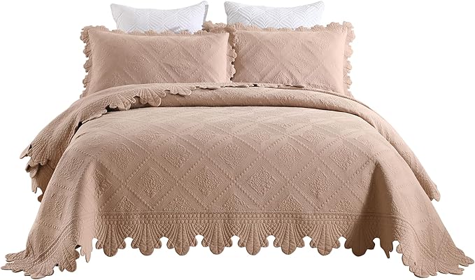 MarCielo 3-Piece 100% Cotton Oversized Bedspread Lightweight Quilt Coverlet - Image 8