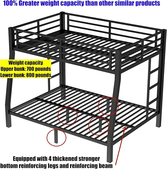 Upgraded & Stronger Heavy Duty Metal Twin XL Over Queen Bunk Bed - Image 7