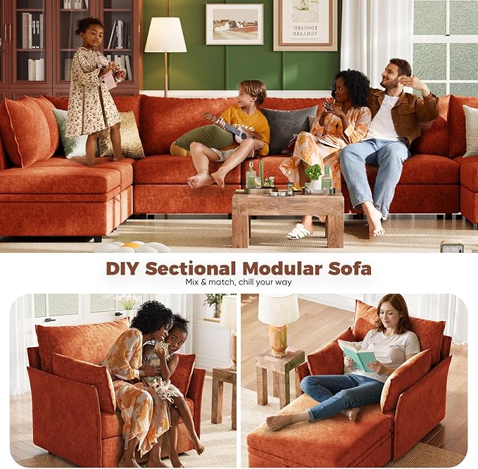 ABCASA Oversized Loveseat Sofa, Modern Modular Sectional Couch Terracotta - Image 7