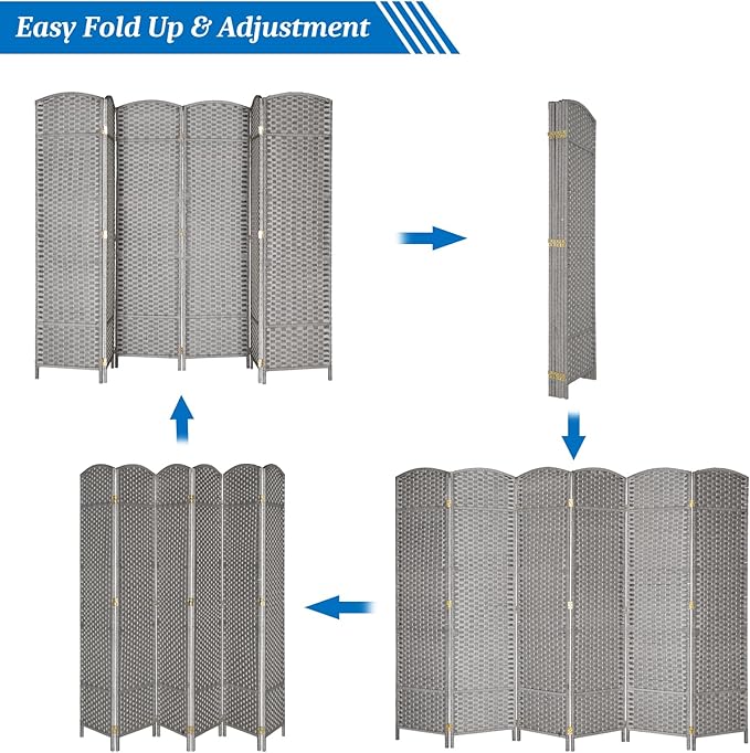 VINGLI 6-Panels Tall Rattan Room Divider, 6 FT Folding Privacy Screen, Indoor - Image 2