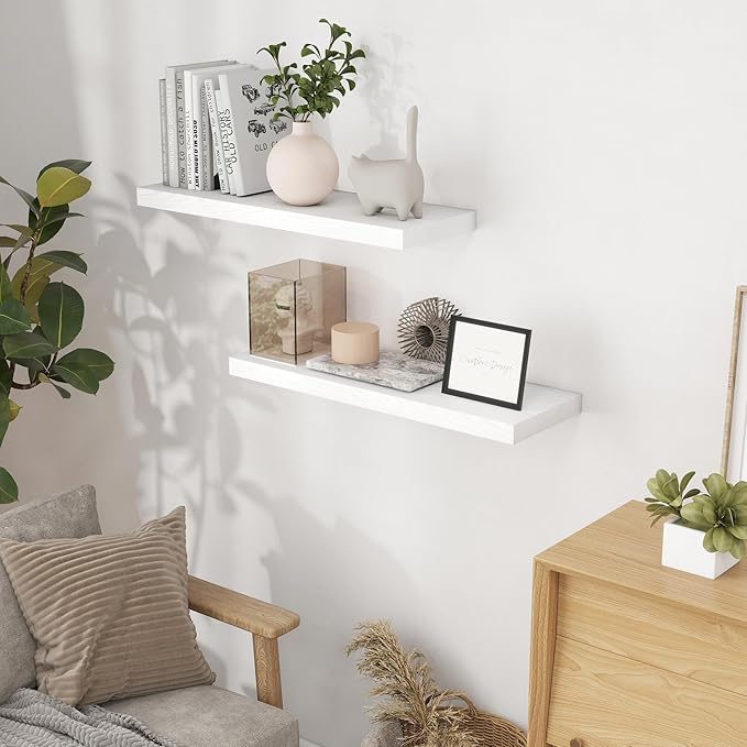 Fun Memories 32 Inch Floating Shelves, Wall-Mounted Bathroom Shelves Set of 2 - Image 2