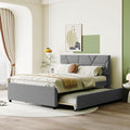 Full Size Bed Frame with Twin Size Trundle, Linen Upholstered Platform Bed by Unknown