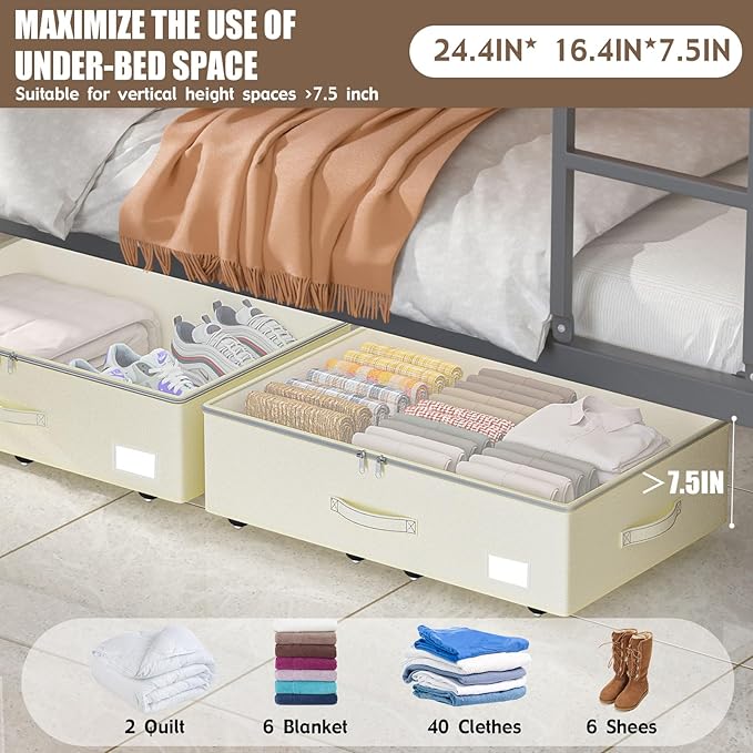 Under Bed Storage with Wheels, No Assemble Required 7.5 inches height Under Bed - Image 3