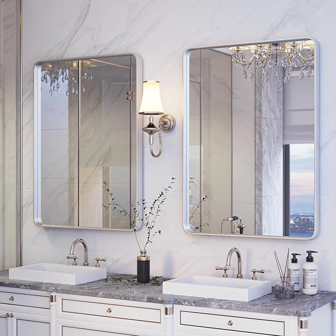 ISKM Silver Mirror for Wall, 22 x 30 Inch Rectangle Metal Frame Bathroom Mirror - Image 6