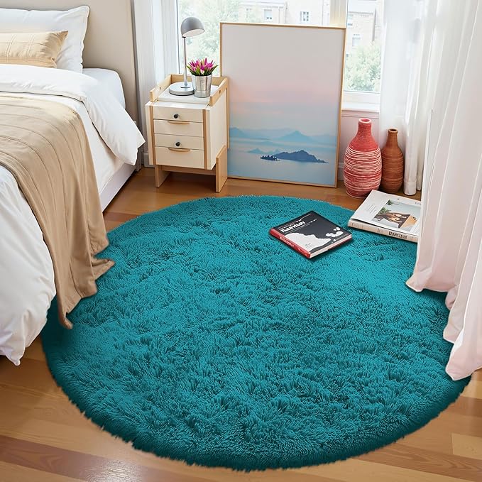 OLANLY Teal Round Rugs for Bedroom - Image 2