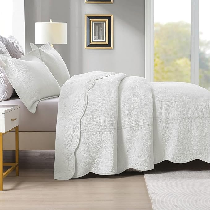 MarCielo 3-Piece 100% Cotton Oversized Bedspread Lightweight Quilt Coverlet - Image 9