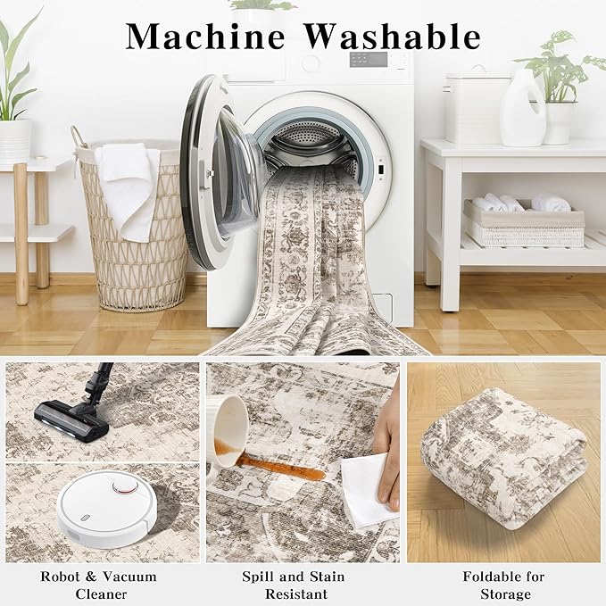 3x5 Vintage Washable Area Rugs Boho Medallion Large Distressed Retro Accent - Image 5