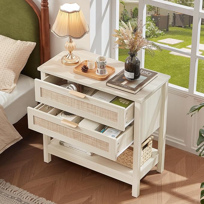 LEYAOYAO 31.5" Wide Rattan Night Stand, Oversized Large Boho Nightstand - Image 8
