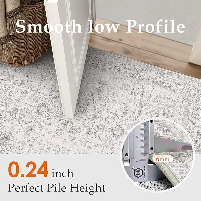 Gray Runner Rug 2x12 Hallway Machine Washable Kitchen Vintage Distressed Non - Image 3