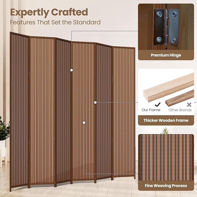 6 Panel Room Divider and Extra Wide Folding Privacy Screen, 94.5" W x 67" H - Image 4