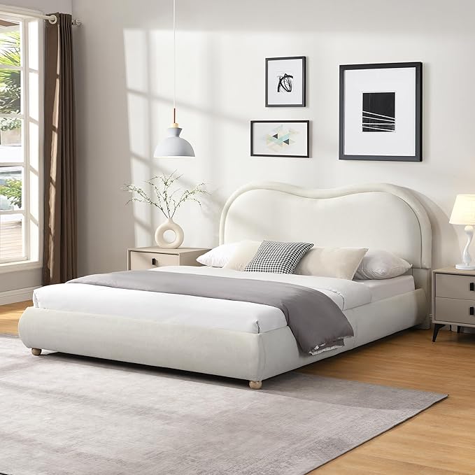 Queen Size Upholstered Platform Bed Frame, Modern Cloud Bedframe - Image 5