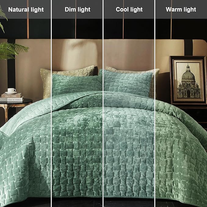 Powdion Velvet Quilt King Size, Oversized Bedspread Coverlet Quilted Bedding Set - Image 5