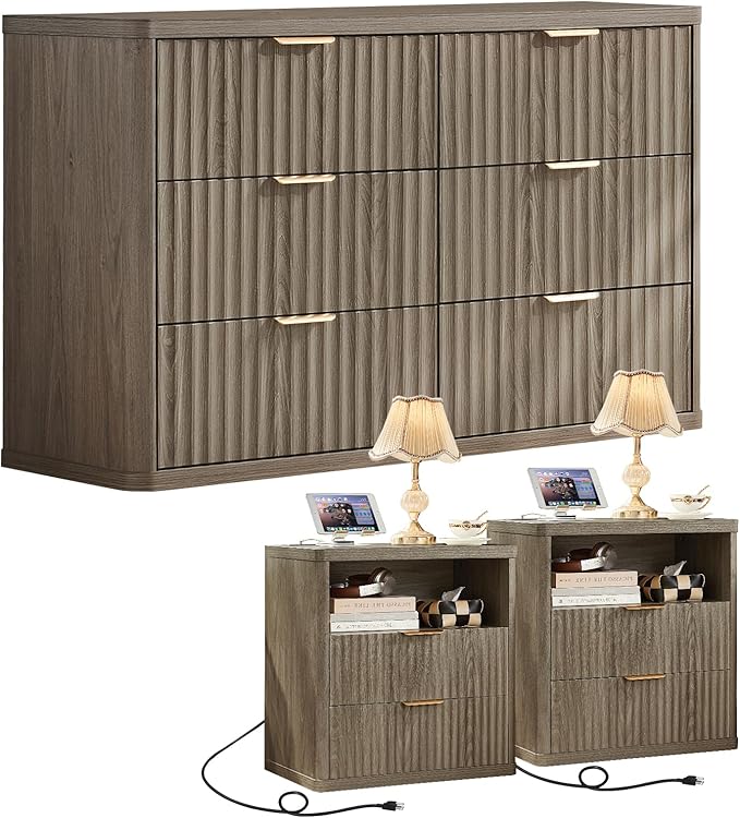 LEYAOYAO 48" Wide Fluted Dresser and 2 Drawers 23" Nightstand Set of 2 by LEYAOYAO-Findtheshiningpointofyourideallife%EF%BC%81