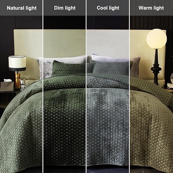 Velvet Quilt King Size, Oversized Bedspread Quilted Bedding Set, Luxurious Soft - Image 4